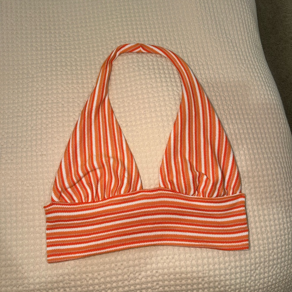 Zara Orange and White Striped Crop Top